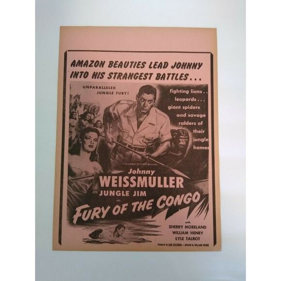 Jungle Jim Fury Of The Congo Johnny Weissmuller Movie Poster 1951 Vintage Amazon - Picture 2 of 6